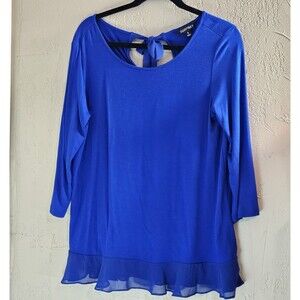 Ellen Tracy womens lightweight royal blue peplum top 3/4 sleeve size small